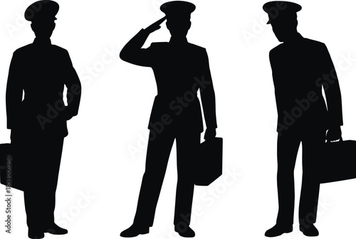 Silhouettes of uniformed figures isolated on white background, Vector, illustration