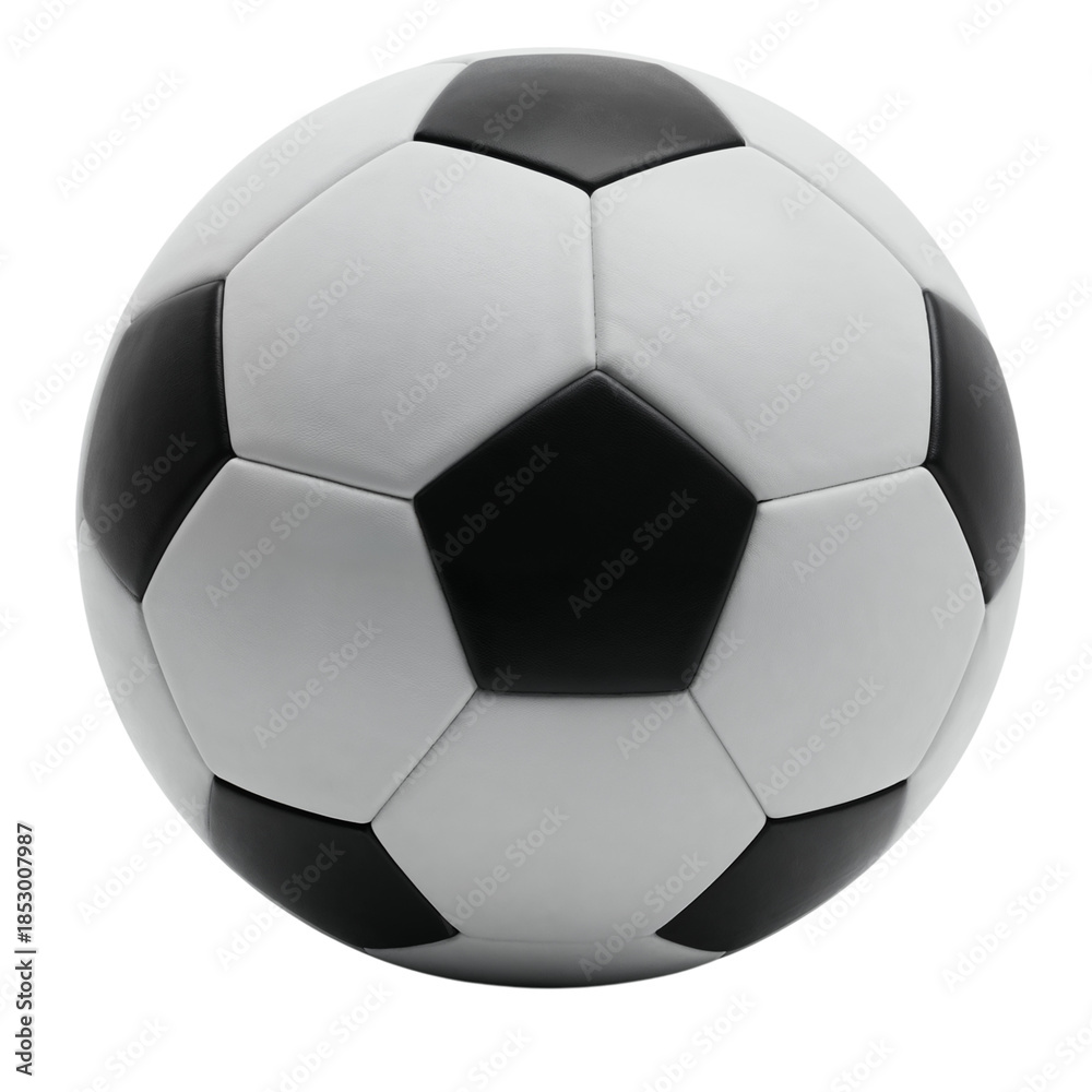 Naklejka premium Classic soccer ball with iconic black and white hexagonal panel design isolated on a solid surface transparent background
