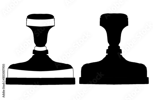 Black stamp tools set isolated on white background, clean minimalist style for office, branding, and graphic design purposes.