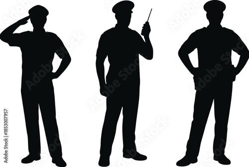 Silhouettes of uniformed figures isolated on white background, Vector, illustration