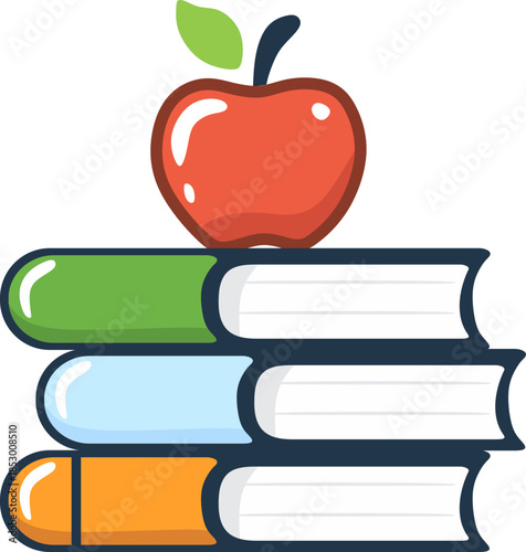 Back to school vector illustration of red apple and books symbolizing education and healthy learning