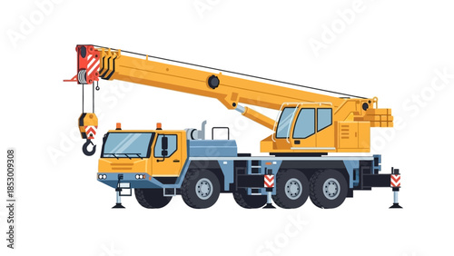 Detailed Illustration of a Yellow Mobile Crane on White Background.