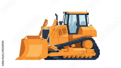 Detailed illustration of a yellow bulldozer with intricate mechanical details.