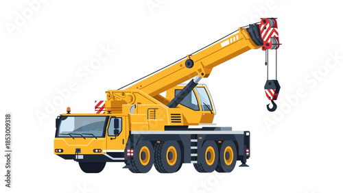 Detailed Illustration of a Yellow Mobile Crane with Extended Boom.
