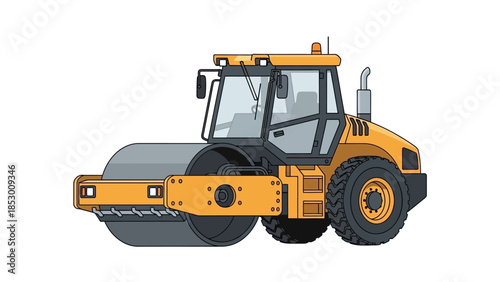 Detailed Illustration of a Yellow Road Roller Vehicle.