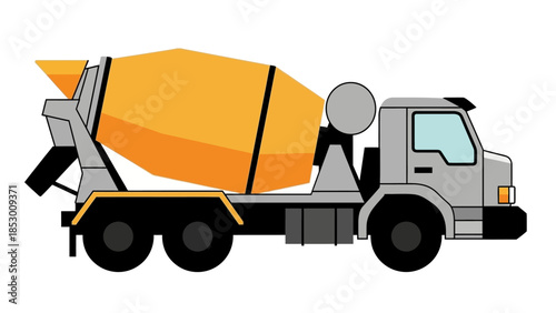 Illustration of a Cement Mixer Truck in Yellow and Gray.