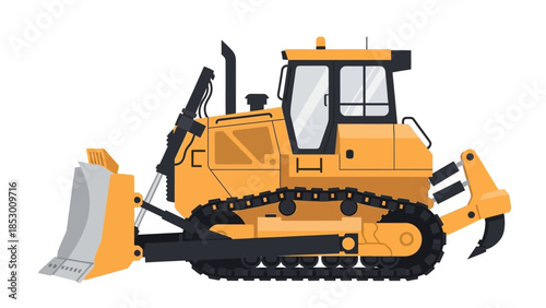 Yellow Bulldozer with Tracks and Blade for Construction Work.