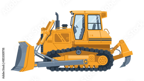 Yellow Bulldozer Illustration - Heavy Machinery for Construction and Earthmoving.