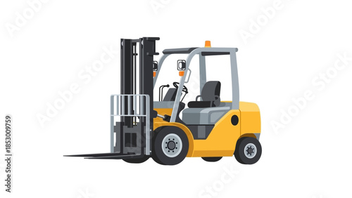 Yellow Forklift Truck Isolated on White Background, Industrial Vehicle.