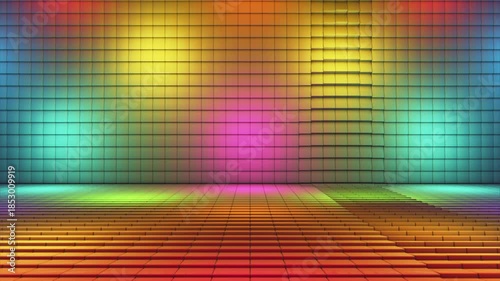 Broadcast Pulsating Switching Hi-Tech Blinking Illuminated Cubes Stage Floor, Multi Color, Events, 3D, Loopable, 4K