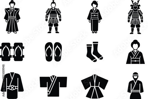 Traditional japanese clothing and accessories isolated on white background, Vector, illustration