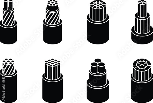 Collection of various electrical cables isolated on white background, Vector, illustration