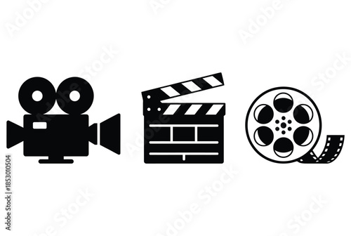 Icons representing film industry isolated on white background, Vector, illustration