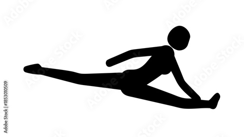 Minimal silhouette of a person stretching one leg forward while balancing, flexibility and body control wellness concept.
