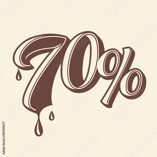 Elegant 70% dark chocolate text with dripping effect, perfect for various design uses