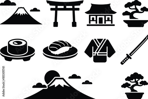Japanese culture and traditions isolated on white background, Vector, illustration