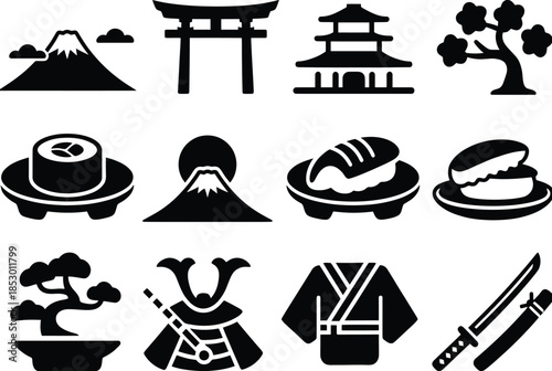 Japanese icons collection isolated on white background, Vector, illustration