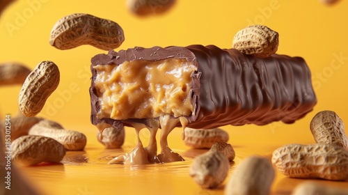 Chocolate peanut bar with floating peanuts