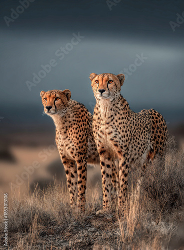 Cheetah brothers on savannah