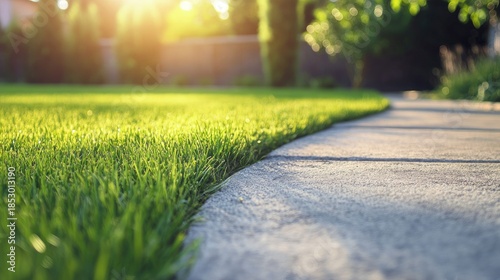 Wallpaper Mural Serene Sunlit Pathway Through Lush Green Grass in a Tranquil Garden Setting Enhancing Outdoor Leisure and Nature Experience Torontodigital.ca