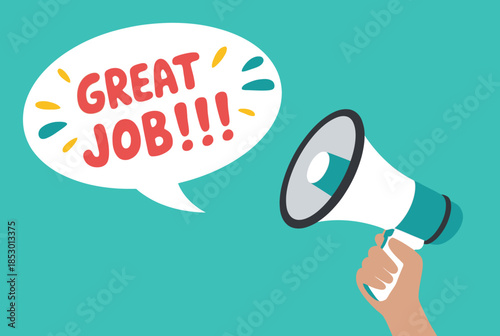 Praising effort with a megaphone isolated on white background, Vector, illustration