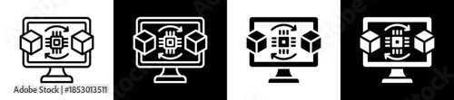 Digital Twin Icon Set In Black And White Filled Style Collection