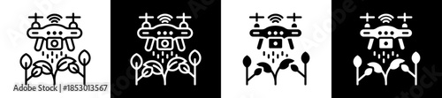 Drone Technology Icon Set In Black And White Filled Style Collection