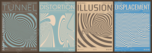 Pattern by optical illusion. Abstract wavy striped background. Tunnel. Dynamic effect. Cover design template. Illustration for brochure, poster, presentation, flyer or banner