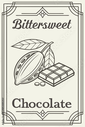 Elegant bittersweet chocolate illustration in vintage style