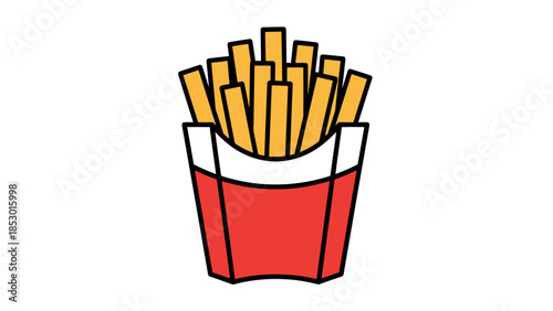 Crispy Fried Potato Sticks in Red Paper Container