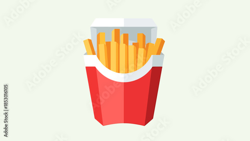 Crispy Golden Baked Potatoes in Red Paper Box Packaging on Light Background