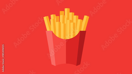 Crispy Potato Sticks in Red Container Against Solid Red Background
