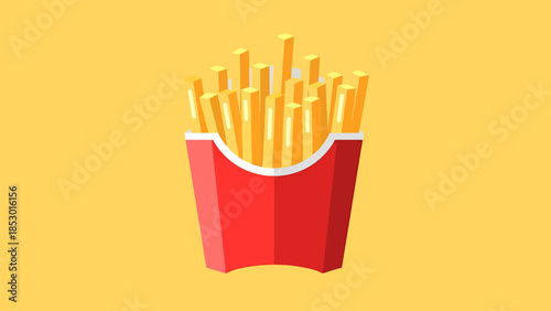 Crispy Potato Fries in Red Container Snack Food Emblem Fast Food Element