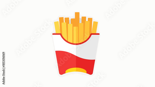 Crispy Fried Potato Strips in Red and White Container Isolated Fast Food Element