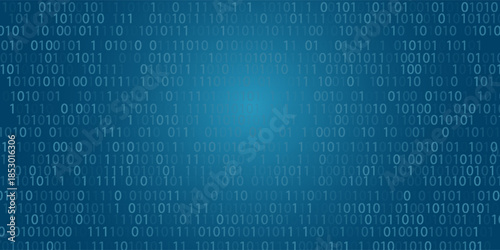 Gradient fall off binary code screen listing table cypher, blue vector background