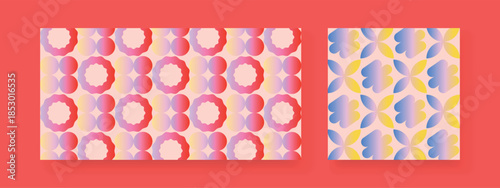 Abstract Gradient Seamless Patterns with Colorful Circle Clusters, Petal and Floral Geometric Shapes. Modern Decorative Design for Wallpaper, Textile or Digital Art Backgrounds