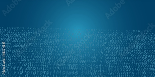 Gradient fall off binary code screen listing table cypher, blue vector background