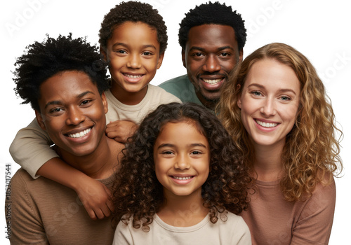 Diverse family portrait isolated on transparent background