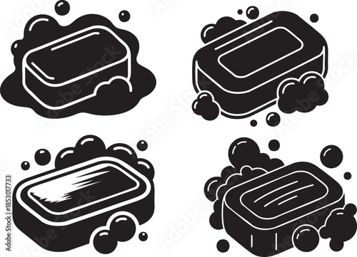 soap bar flat black solid vector set isolated on transparent background