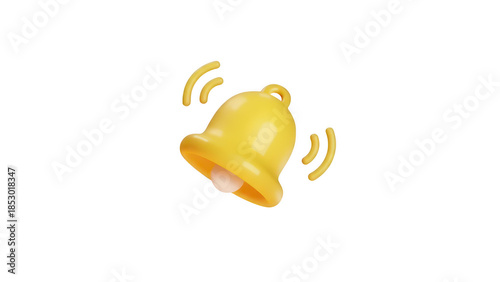 A cute 3d rendering of a ringing yellow bell notification icon isolated on a black background isolated on transparent background