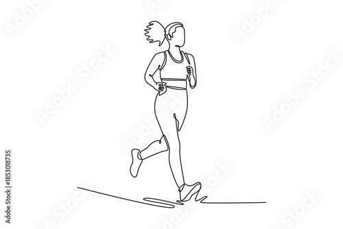 a slim young woman in sportswear running. Physical Activity concept. Single line draw design. Vector graphic illustration