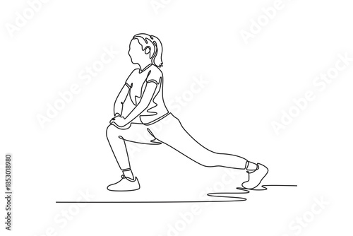 woman wearing sportswear warming up. Physical Activity concept. Single line draw design. Vector graphic illustration