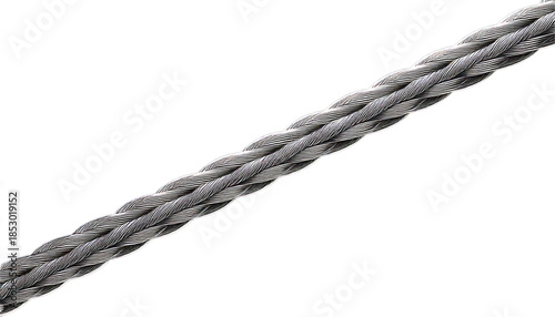 Close up of a thick braided metal wire cable, with a metallic sheen, isolated on a transpare.png