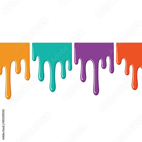 Colorful dripping paint strips across the frame.