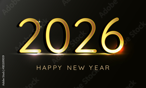 2026 New Year shiny gold number on dark background with shadow,can be used for new year luxury greeting design for poster, flyer, invitation, postcard