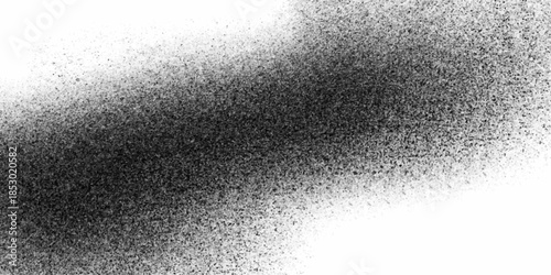 Monochrome dot pattern with grainy effect. Black and white speckled gradient texture background with a dark left edge fading to white on the right. Wavy stippled gradient background. 