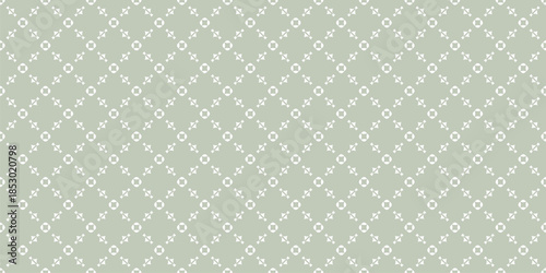 Elegant vector seamless pattern. Subtle minimal geometric background, ornamental texture with lattice, floral shapes, delicate mesh, grid. Sage green color. Repeating design for print, decor, textile