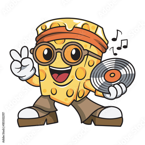 Cartoon Cheese DJ with Vinyl Record