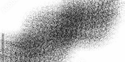 Monochrome dot pattern with grainy effect. Black and white speckled gradient texture background with a dark left edge fading to white on the right. Wavy stippled gradient background. 