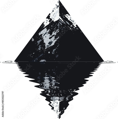 Pyramid Reflected Upside Down in Water Forming a Diamond Shape Symbolizing Perfection, Mystery, and Symmetry Vector Illustration